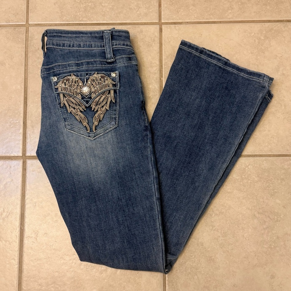 Fire & Rain Comfort Denim Embellished Women's Blue Jeans Western Bootcut Size 9
